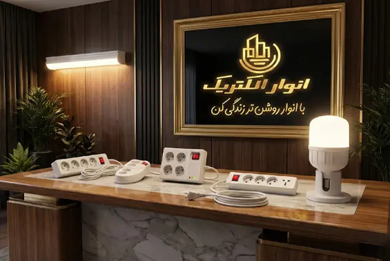 محصولات انور الکتریک سه راهی، سیم سیار، محافظ، براکت لامپ led بر روی میز